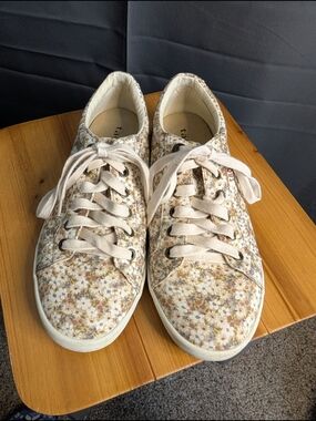 Taos Footwear Floral Canvas Sneakers - Cream, Brown, Yellow